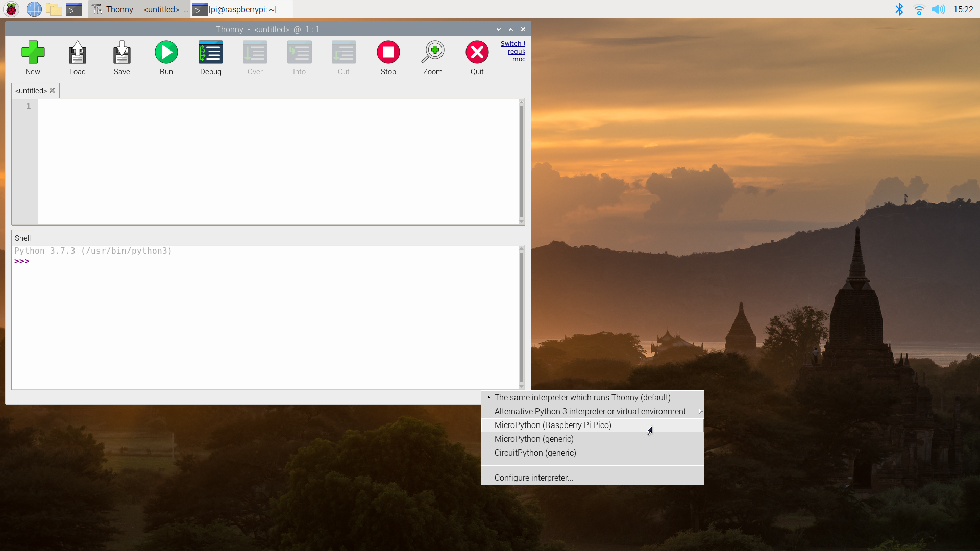 Меню выбора MicroPython в Thonny