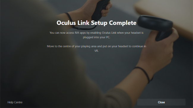 Экран «Настройка завершена» в гарнитуре Quest после подключения к ПК