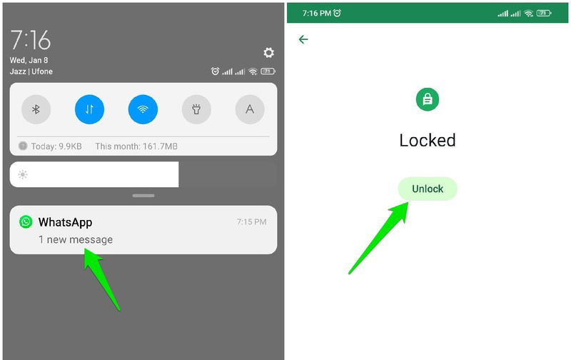 Уведомление WhatsApp на экране устройства