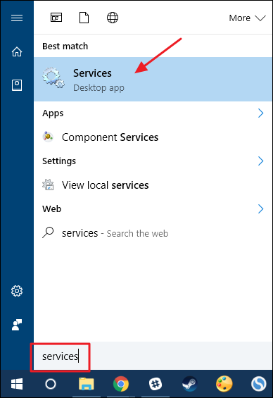Окно со списком служб Windows