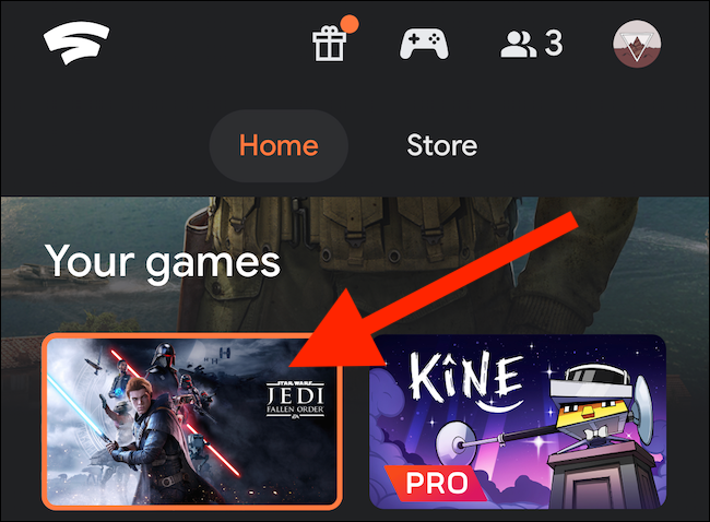 Выберите игру на вкладке «Home»