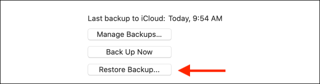Нажмите кнопку Восстановить резервную копию в Finder