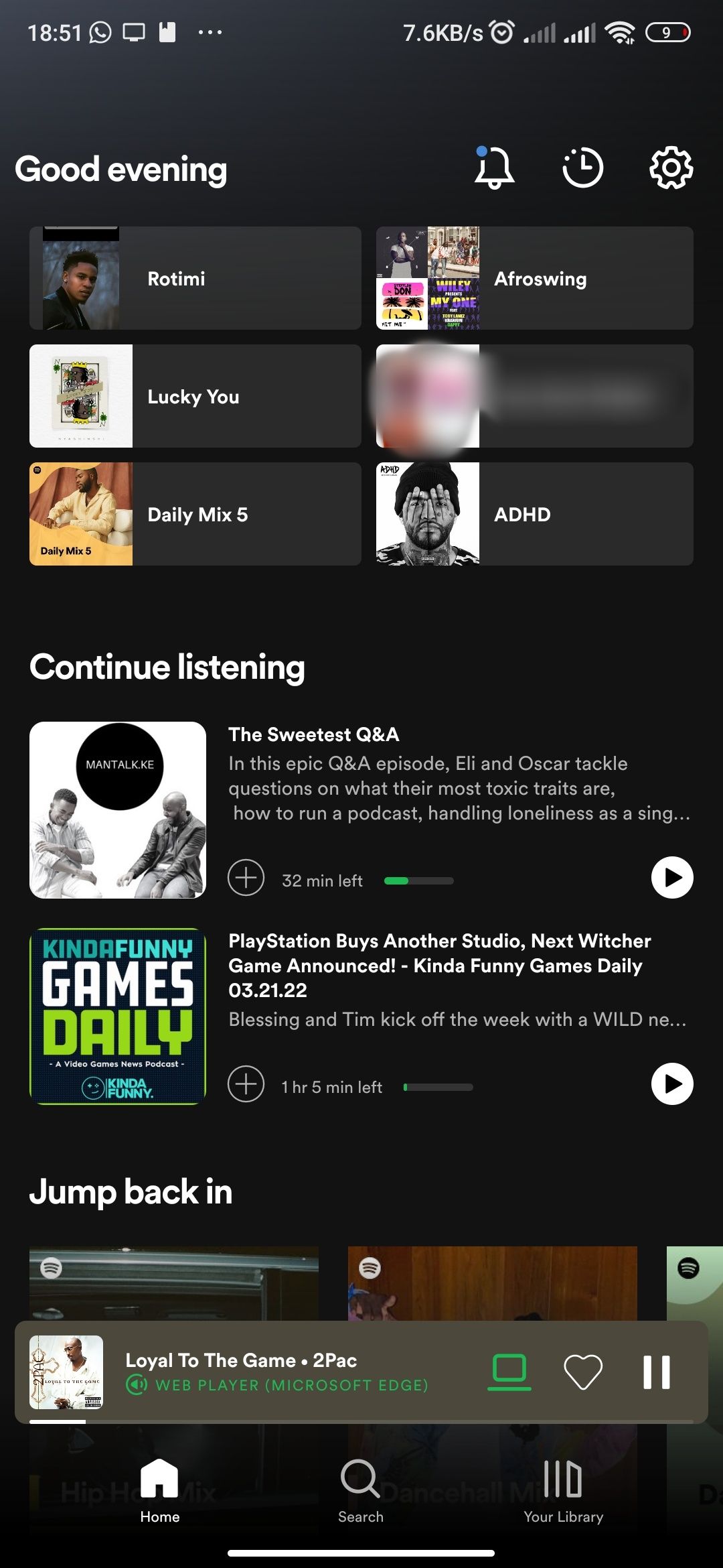 Главная страница мобильного приложения Spotify