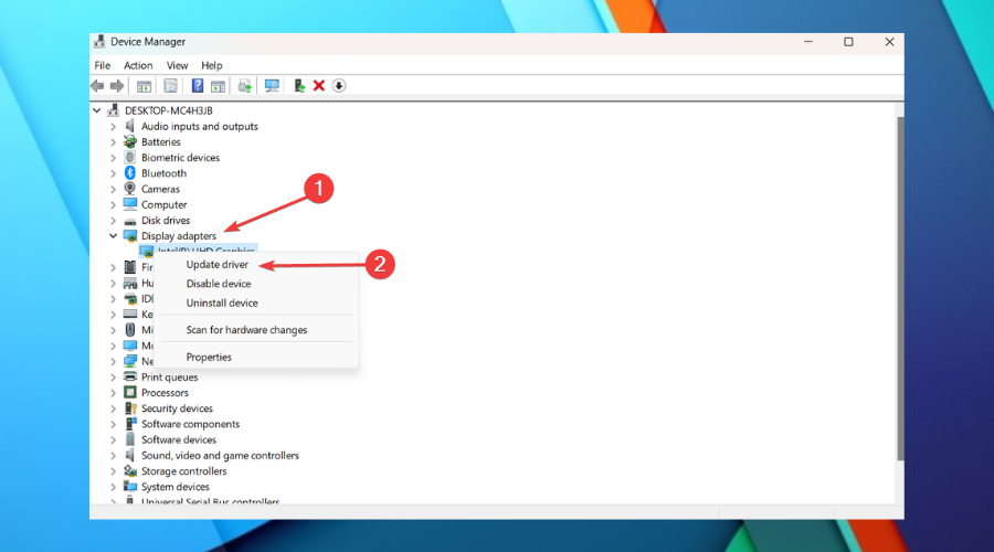 Контекстное меню обновления драйвера для видеоадаптера