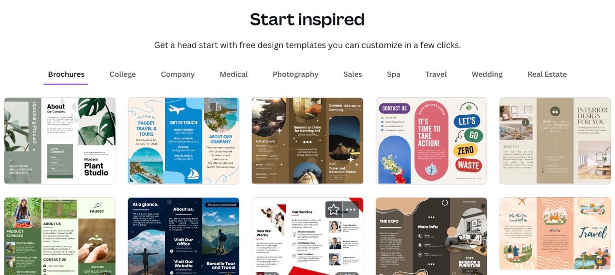 Список шаблонов брошюр в Canva