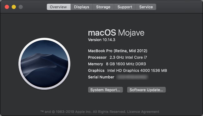 Сведения об этом Mac с обзором версии macOS для 2012 MacBook Pro