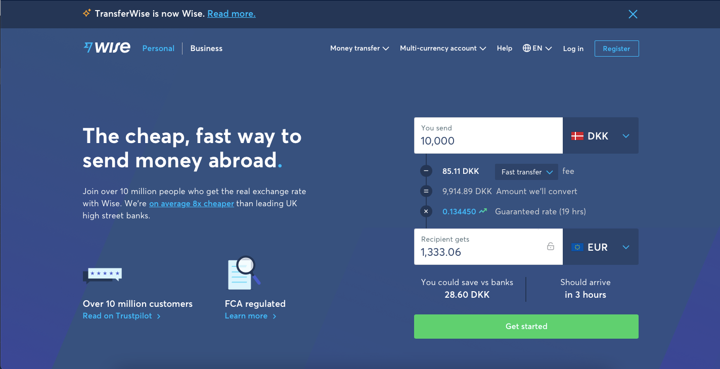 домашняя страница Wise