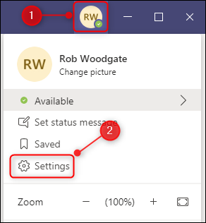 Пункт Настройки в Microsoft Teams