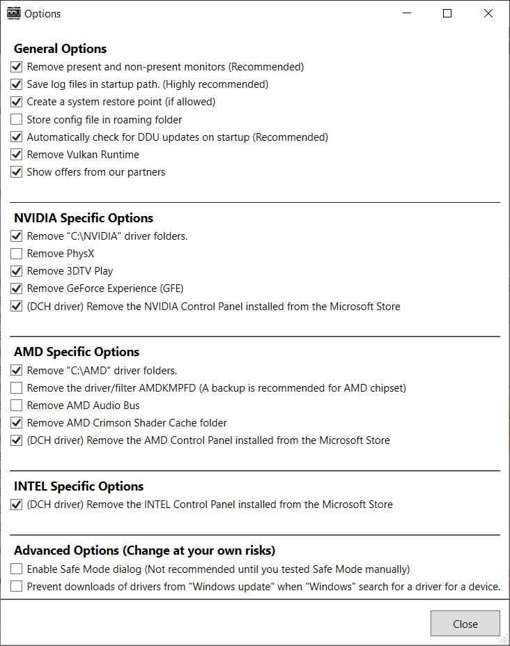 Параметры DDU перед очисткой