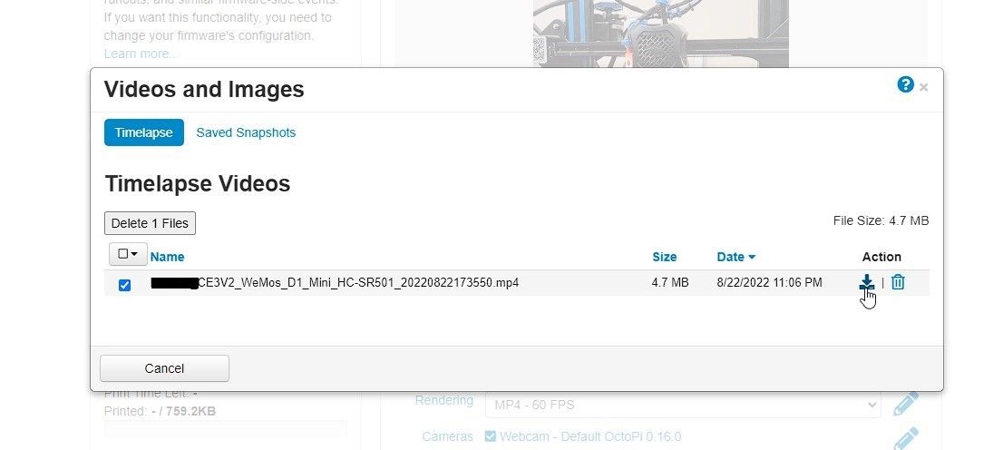Таймлапс 3D-печати, созданный Octolapse