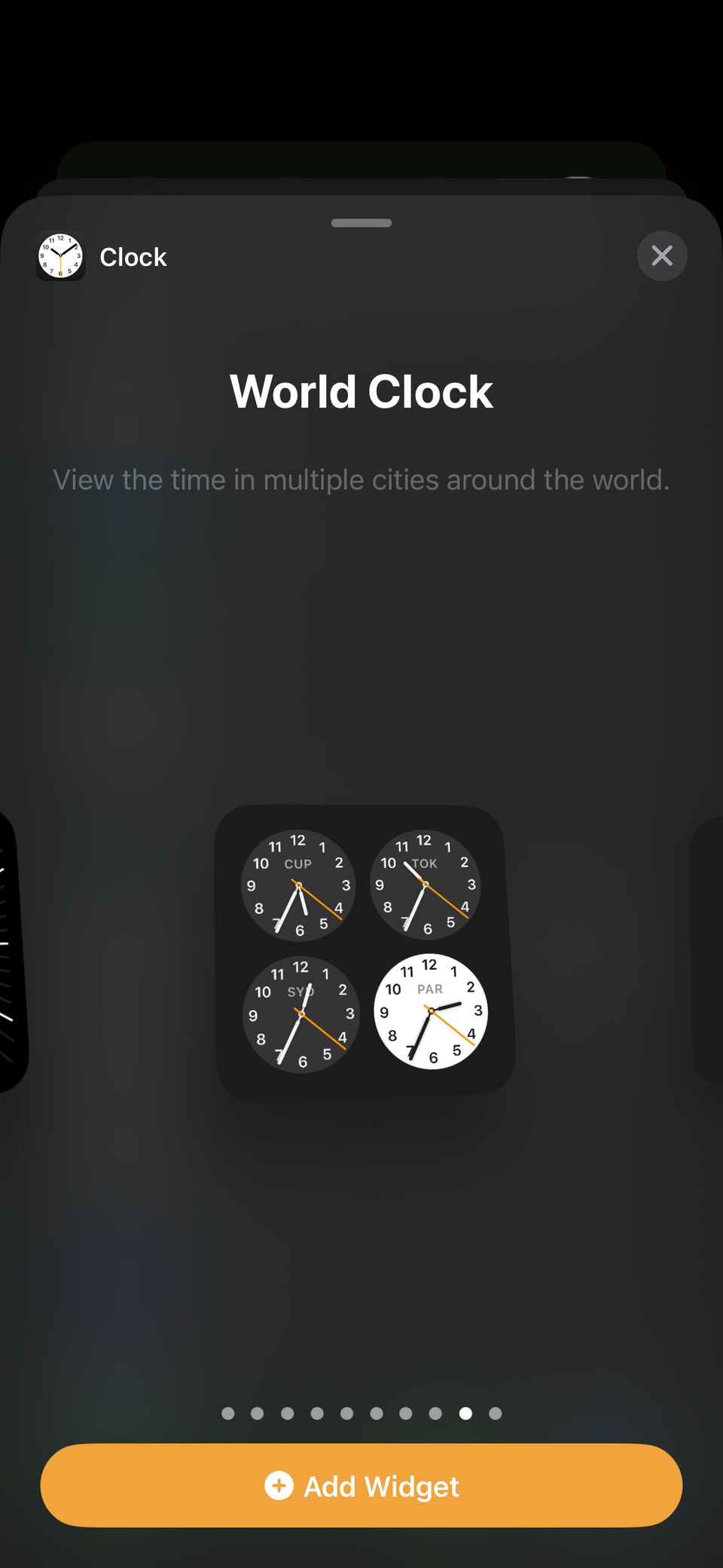 Square World Clock widget displayed on an iPhone