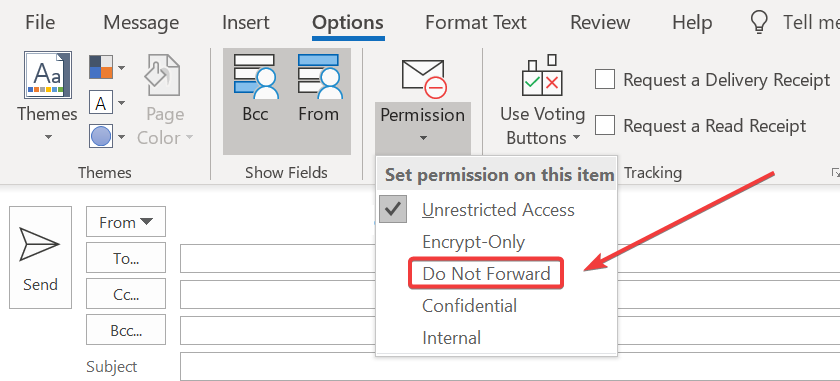 Выбор разрешения Do Not Forward