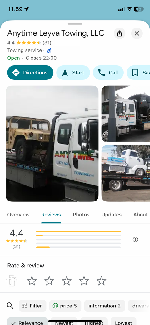 Пример карточки с открытой вкладкой Отзывы на мобильном устройстве