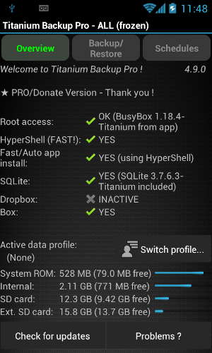 Скриншот Titanium Backup: вкладка Backup/Restore