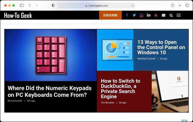 Скриншот окна Safari без тени на Mac