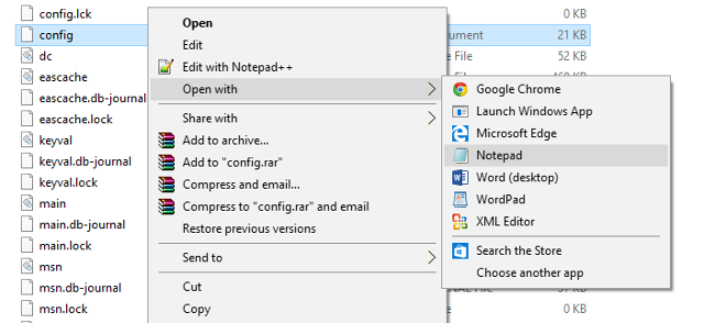 Файл config в папке Skype в Проводнике