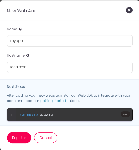 Регистрация веб-платформы в Appwrite