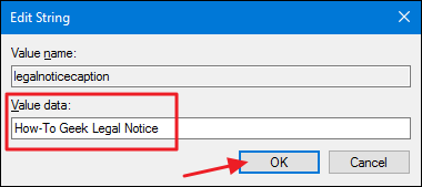 Пример заполнения поля Value data для legalnoticetext