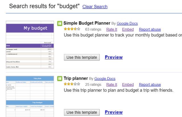 шаблоны бюджета в Google Drive