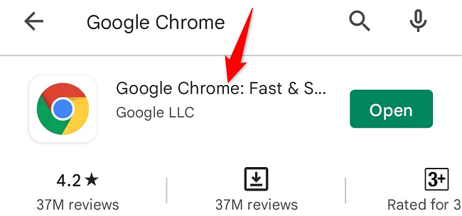Экран Google Play: нажмите «Google Chrome» в результатах поиска.