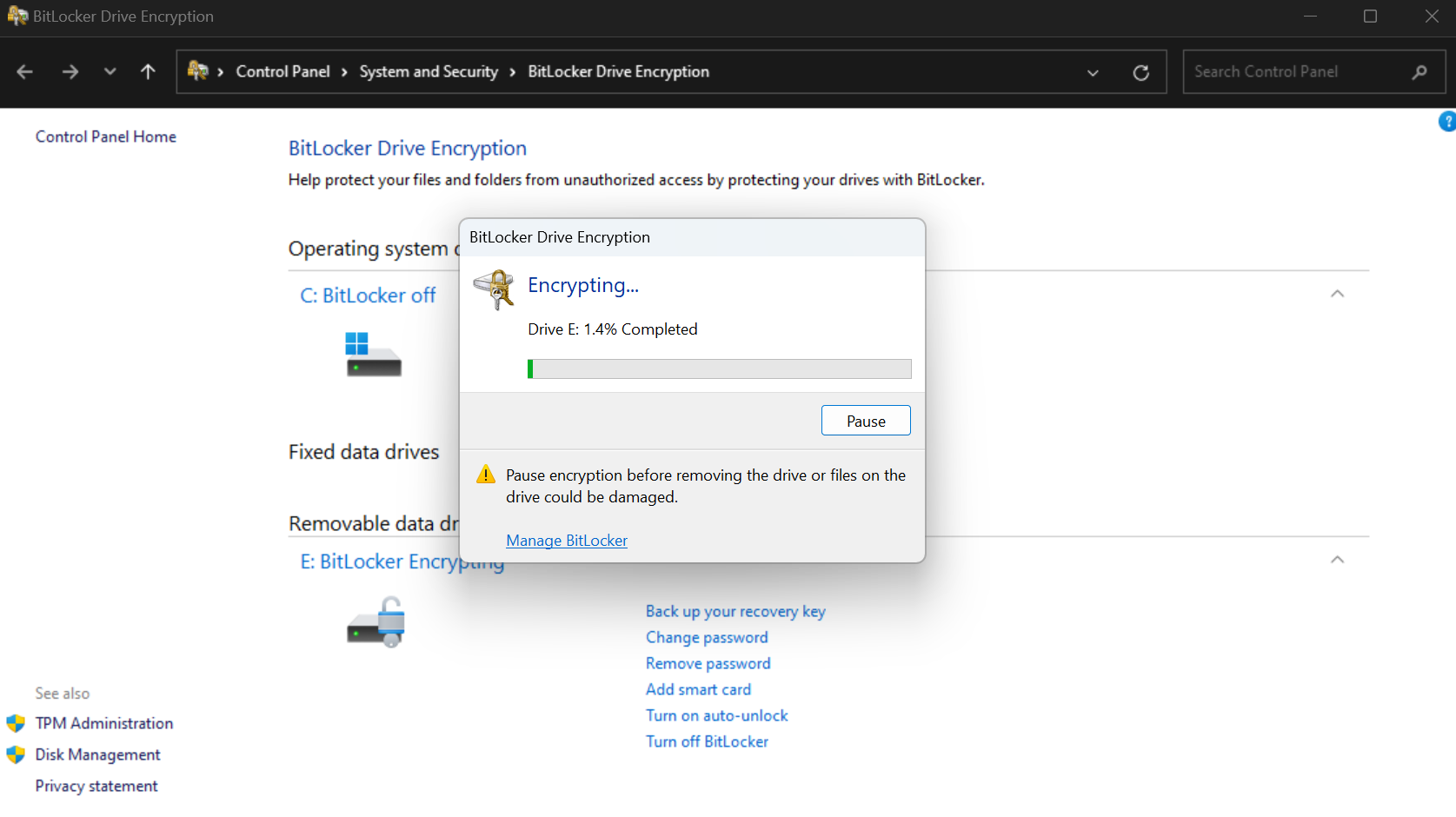 Using Windows BitLocker to encrypt hard drive