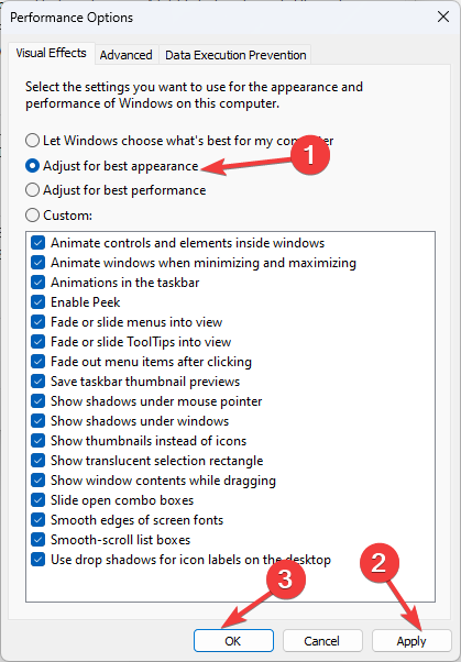 Применение настроек внешнего вида