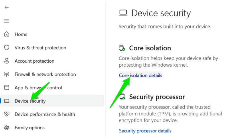 Windows 11のコアアイソレーション設定画面のスクリーンショット