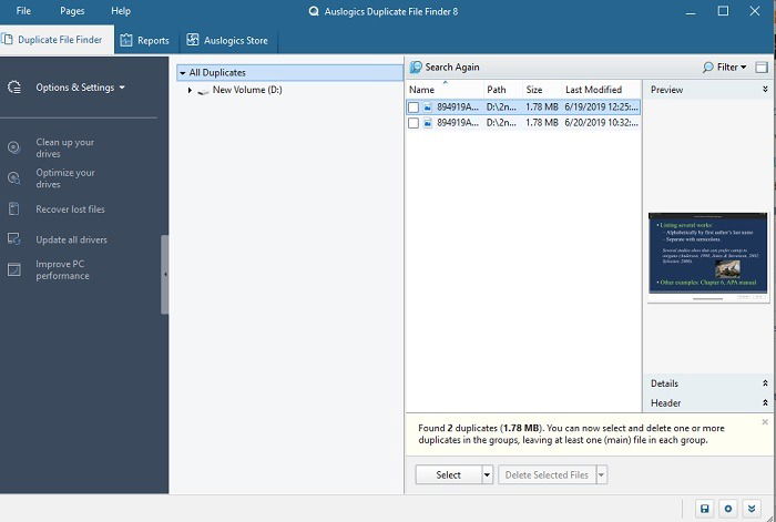 Auslogics Duplicate File Finder интерфейс