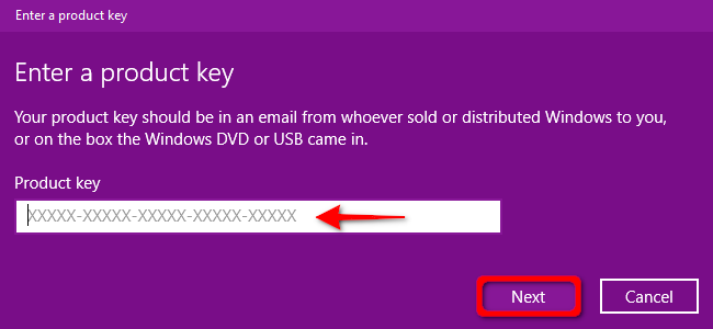Ввод ключа продукта в Windows 10