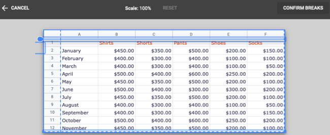 Set the custom page breaks