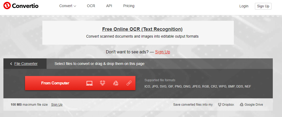 Скриншот процесса конвертации в Convertio