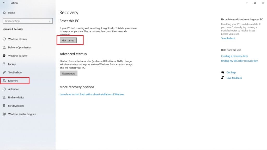 Windows 10: Zurücksetzen des PCs - Wiederherstellung