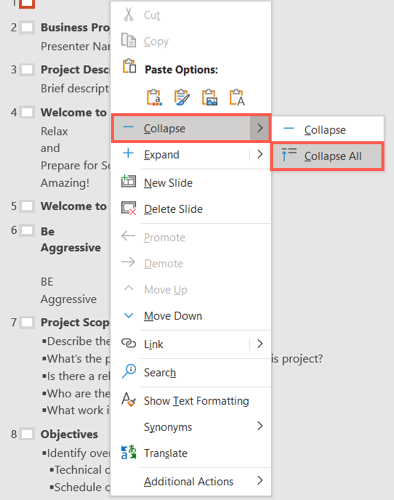 Выберите Свернуть всё в меню