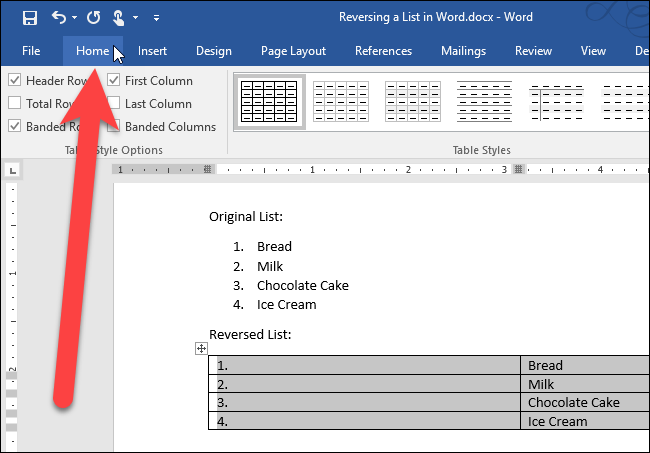 Вкладка Home на ленте Word