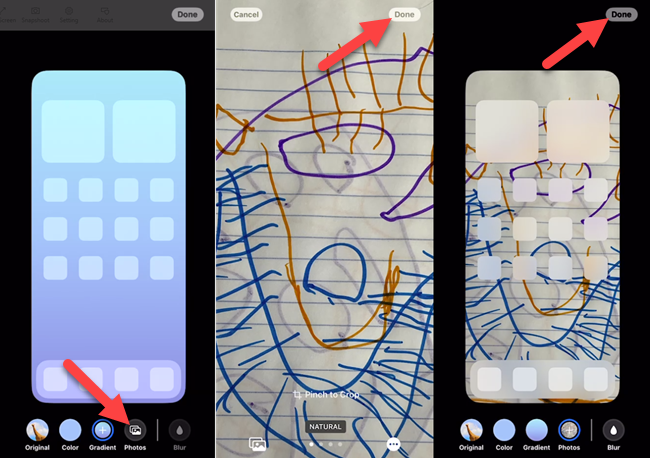 Опции обоев для домашнего экрана.
