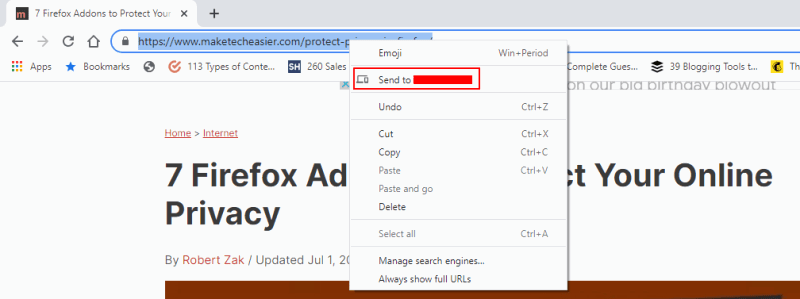 Отправка URL на устройство