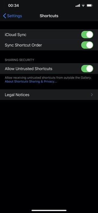 Переключатель 'Разрешить ненадёжные ярлыки' в разделе безопасности обмена