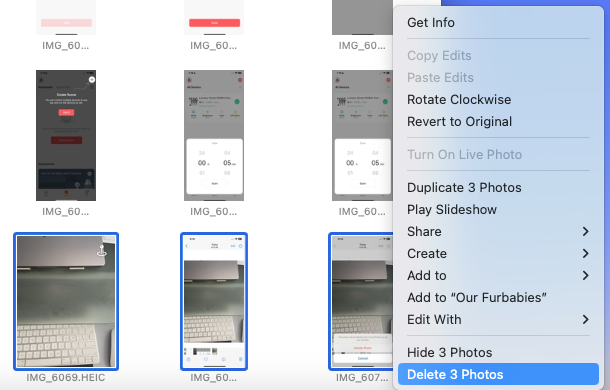 Удаление нескольких фото на Mac