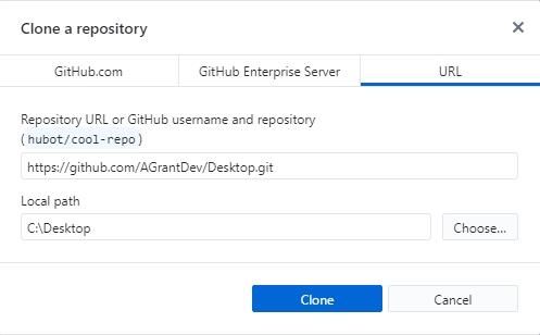 Подтверждение параметров клонирования в GitHub Desktop