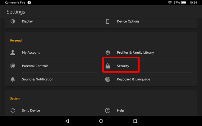 Экран настроек — раздел Безопасность