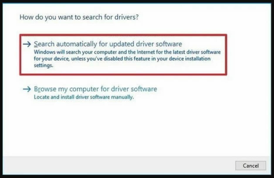 Окно обновления драйверов — поиск автоматически