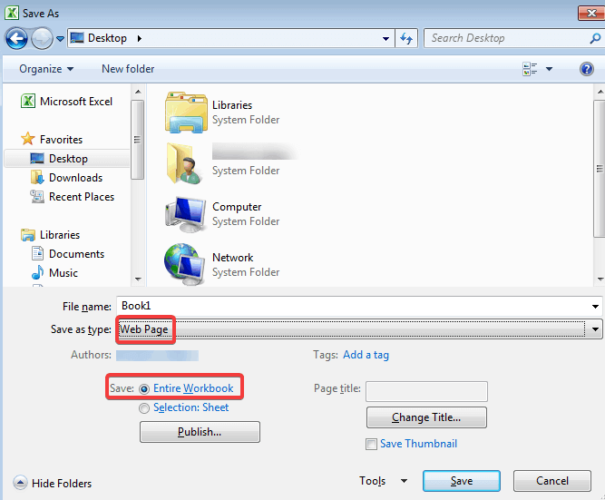 Сохранить как веб-страницу в Excel