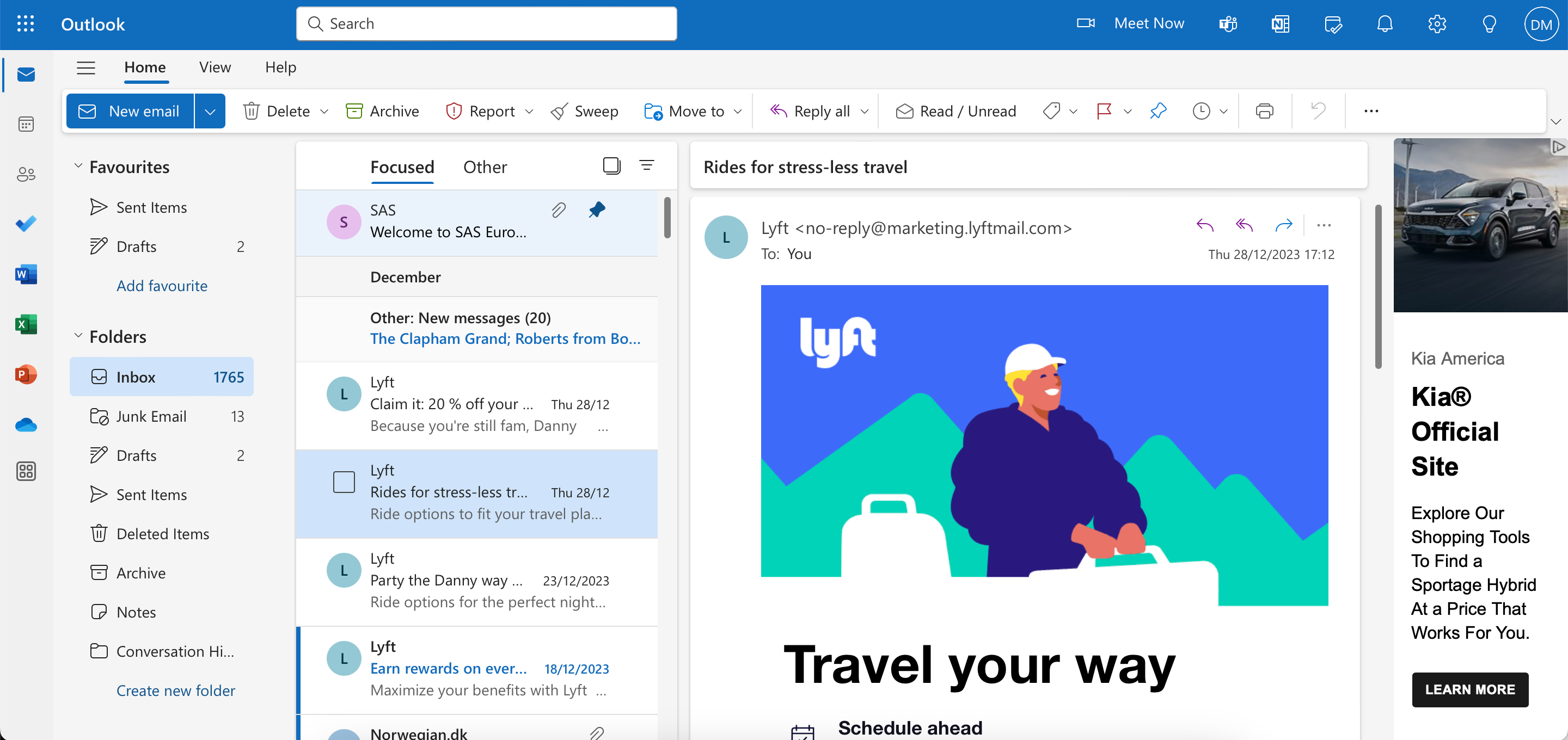 Выберите вкладку «Новое письмо» в веб-версии Outlook
