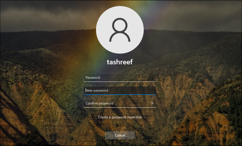 Экран сброса пароля Windows 11 при входе