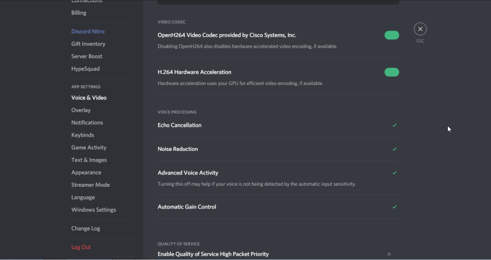 отключение H.264 Hardware Acceleration