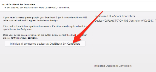 Окно инициализации подключённых контроллеров в ScpToolkit