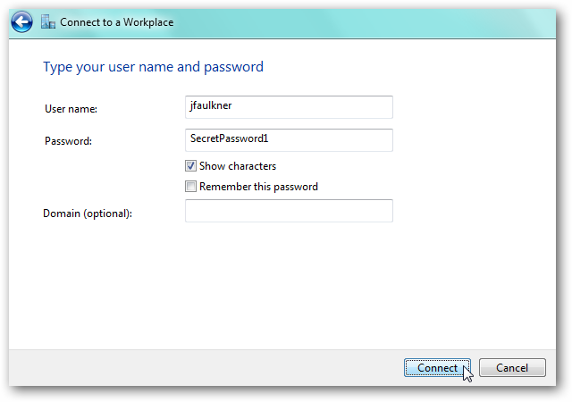 Ввод учётных данных PPTP в Windows