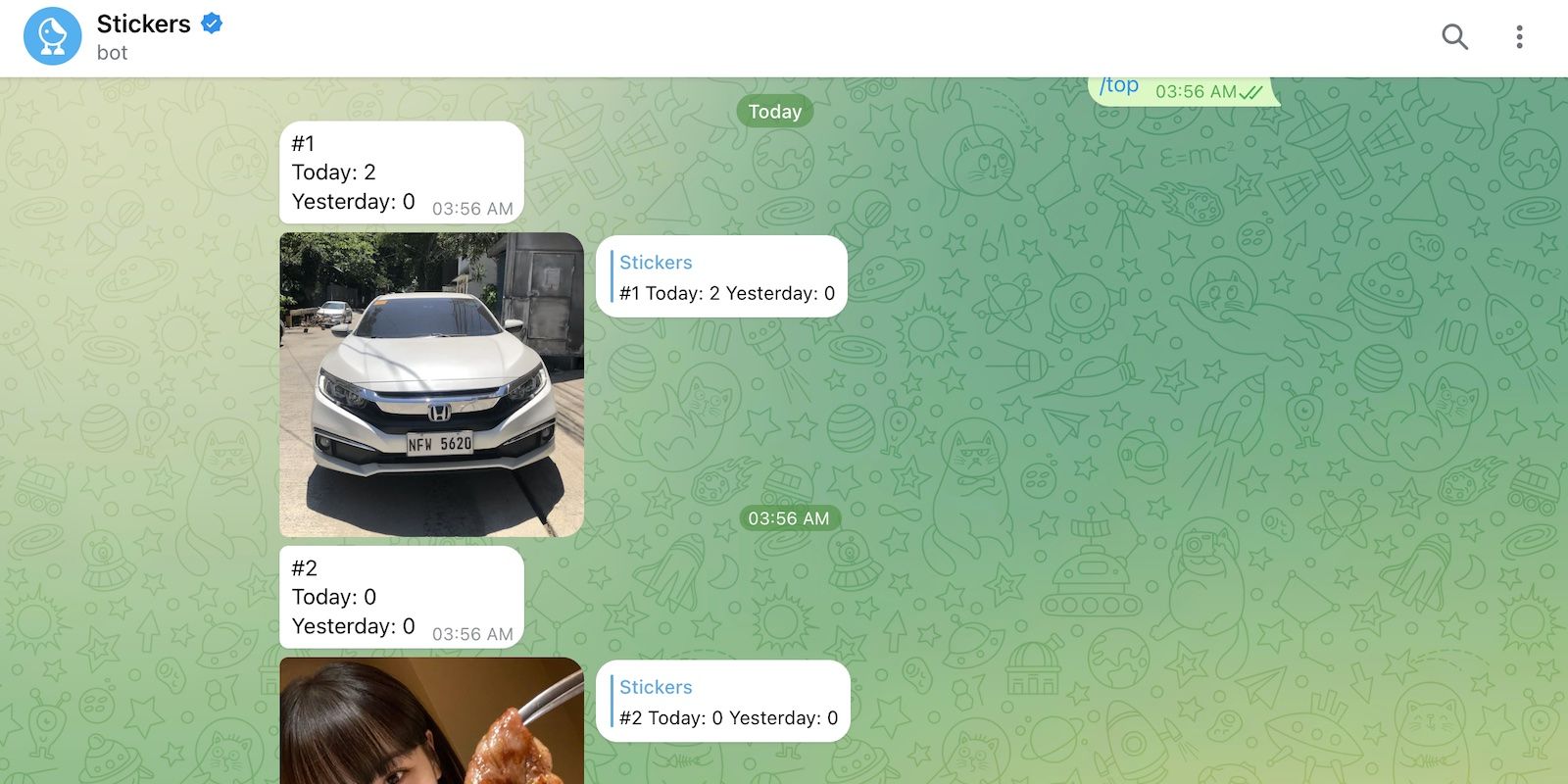 Проверка статистики использования пользовательских стикеров