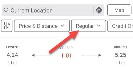 Выбор класса топлива в приложении: разные марки топлива и цены.