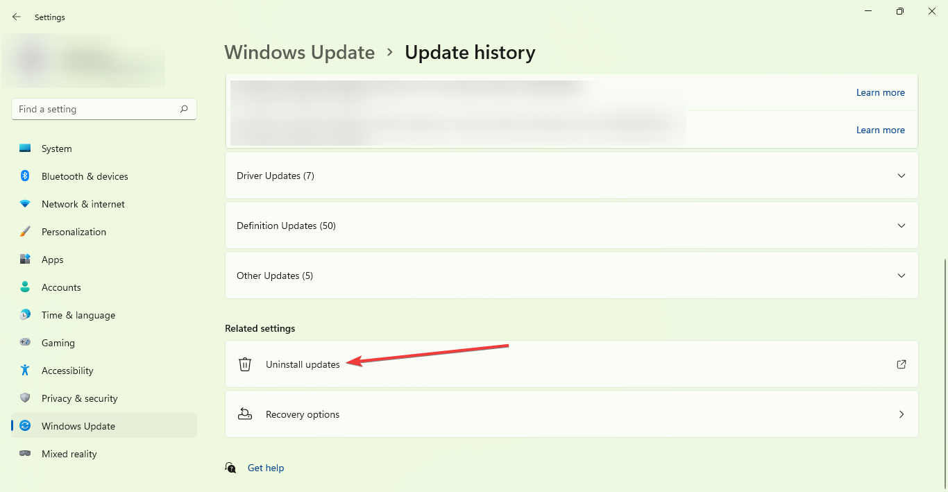 Список установленных обновлений Windows